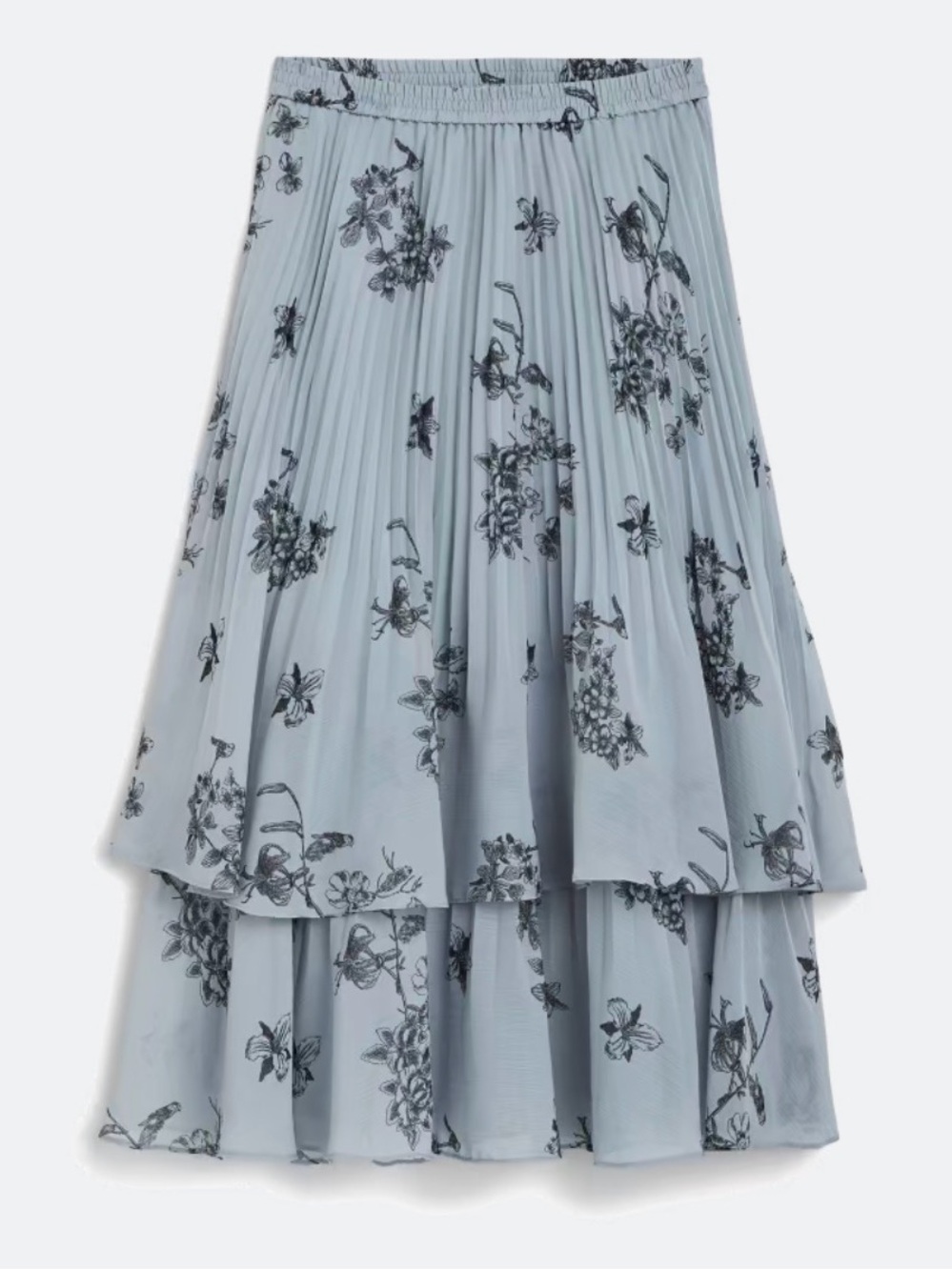 Club Monaco Light Blue Double-Layer Pleated Skirt with Black Floral Print